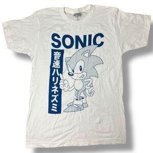 Sonic T-Shirt Mens M Blue Japanese Script Logo Cartoon Video Game Movie SEGA